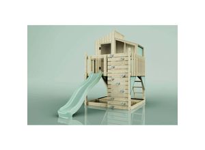 4251771240836 - Rebo Spielturm aus Holz mit Wellenrutsche Outdoor Klettergerüst mit Plattform Spielhaus Kletterwand Sandkasten und Kleterseil- Smaragdgrün - Grün