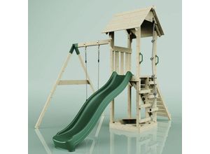 4251771240867 - Polarplay - Spielturm mit Wellenrutsche Outdoor Klettergerüst Garten Kletterseil und Kletterleiter Ausführung mit Kinderschaukel - Naturbelassen