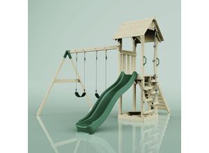 4251771240928 - Rebo Spielturm mit Wellenrutsche und Kinder-Schaukel Outdoor Klettergerüst Garten Kletterseil und Kletterleiter Ausführung Kinderschaukel Farbe