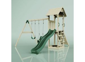 4251771240935 - Polarplay - Spielturm mit Wellenrutsche Outdoor Klettergerüst Garten Kletterseil und Kletterleiter Ausführung mit Kinderschaukel & Babyschaukel