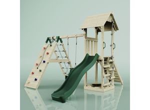 4251771240997 - Polarplay - polar play Outdoor Spielturm mit Wellenrutsche Klettergerüst mit Kinderschaukel Kletterwand Kletternetz Ausführung Babyschaukel - Grün