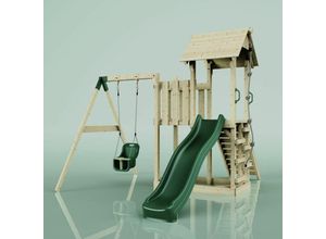 4251771241062 - Spielturm mit Wellenrutsche Outdoor Klettergerüst Garten mit Plattform Kletterseil und Kletterleiter Ausführung mit Babyschaukel - Naturbelassen