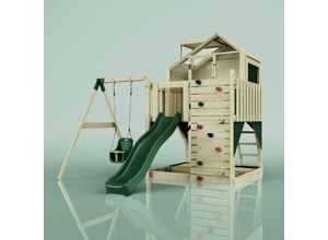 4251771241253 - Rebo Spielturm mit Spielhaus inkl Wellenrutsche und Kinder-Schaukel Outdoor Klettergerüst Garten Ausführung Babyschaukel Farbe Smaragdgrün - Grün