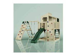 4251771241611 - POLAR PLAY Outdoor Spielturm mit Wellenrutsche Spielhaus aus Holz mit Kinderschaukel Kletterwand Kletternetz Ausführung Kinderschaukel - Grün