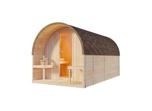 4251771250781 - Finntherm - Fasssauna ScandiPod Deluxe Fasssauna 2 Sitzbänke aus Holz Sauna mit 42 mm Wandstärke Außensauna