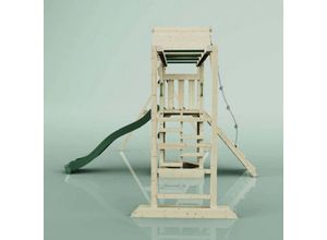 4251771250835 - Rebo Klettergerüst aus Holz mit Wellenrutsche Outdoor Spielturm mit Kinderschaukel Babyschaukel Hangelstangen Plattform und Kletterseil