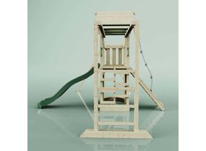 4251771250880 - Rebo Klettergerüst aus Holz mit Wellenrutsche Outdoor Spielturm mit Doppel-Kinderschaukel Hangelstangen Plattform und Kletterseil - Babyschaukel