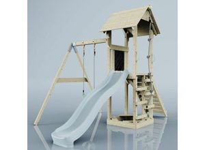 4251771251177 - Rebo Spielturm mit Wellenrutsche und Kinder-Schaukel Outdoor Klettergerüst Garten Kletterseil und Kletterleiter Ausführung Kinderschaukel Farbe