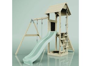 4251771251184 - Rebo Spielturm mit Wellenrutsche und Kinder-Schaukel Outdoor Klettergerüst Garten Kletterseil und Kletterleiter Ausführung Kinderschaukel Farbe