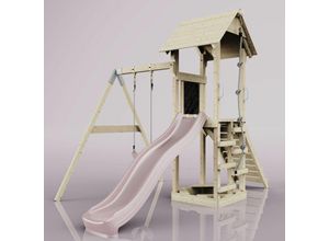 4251771251191 - Rebo Spielturm mit Wellenrutsche und Kinder-Schaukel Outdoor Klettergerüst Garten Kletterseil und Kletterleiter Ausführung Kinderschaukel Farbe