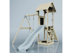 4251771251269 - Rebo Spielturm mit Wellenrutsche und Kinder-Schaukel Outdoor Klettergerüst Garten Kletterseil und Kletterleiter Ausführung Babyschaukel Farbe