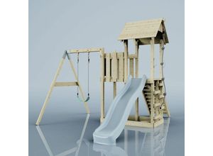 4251771252792 - Rebo Spielturm mit Wellenrutsche und Kinder-Schaukel Outdoor Klettergerüst Garten mit Plattform Kletterseil und Kletterleiter Ausführung