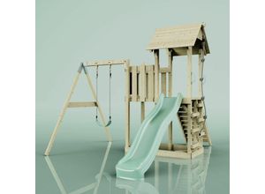 4251771252808 - Rebo Spielturm mit Wellenrutsche und Kinder-Schaukel Outdoor Klettergerüst Garten mit Plattform Kletterseil und Kletterleiter Ausführung