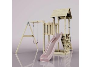 4251771252815 - Rebo Spielturm mit Wellenrutsche und Kinder-Schaukel Outdoor Klettergerüst Garten mit Plattform Kletterseil und Kletterleiter Ausführung