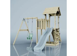 4251771252822 - Rebo Spielturm mit Wellenrutsche und Kinder-Schaukel Outdoor Klettergerüst Garten mit Plattform Kletterseil und Kletterleiter Ausführung