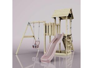 4251771252846 - Rebo Spielturm mit Wellenrutsche und Kinder-Schaukel Outdoor Klettergerüst Garten mit Plattform Kletterseil und Kletterleiter Ausführung