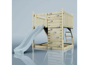 4251771260896 - Polarplay - Rebo Spielturm aus Holz mit Kletterwand Outdoor Klettergerüst mit Plattform Wellenrutsche und Sandkasten- Eisblau - Blau