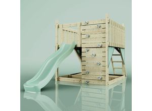 4251771260902 - Polarplay - Rebo Spielturm aus Holz mit Kletterwand Outdoor Klettergerüst mit Plattform Wellenrutsche und Sandkasten- Mintgrün - Grün