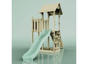 4251771261084 - Polarplay - Rebo Spielturm aus Holz mit Wellenrutsche Outdoor Klettergerüst mit Plattform und Kleterseil- Mintgrün - Grün