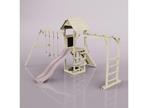 4251771261244 - Rebo Klettergerüst aus Holz mit Wellenrutsche Outdoor Spielturm mit Doppel-Kinderschaukel Hangelstangen Plattform und Kletterseil - Kinderschaukel