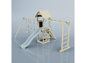 4251771261282 - Rebo Klettergerüst aus Holz mit Wellenrutsche Outdoor Spielturm mit Kinderschaukel Trapezstange Hangelstangen Plattform und Kletterseil