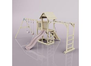 4251771261459 - Rebo Klettergerüst aus Holz mit Wellenrutsche Outdoor Spielturm mit Doppel-Kinderschaukel Hangelstangen Plattform und Kletterseil - Kinderschaukel