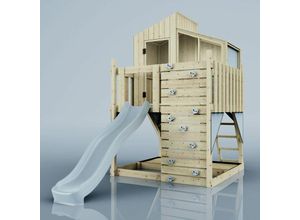 4251771262579 - Polarplay - Rebo Spielturm aus Holz mit Wellenrutsche Outdoor Klettergerüst mit Plattform Spielhaus Kletterwand Sandkasten und Kleterseil- Eisblau