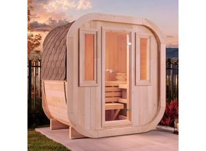 4251771264146 - Finntherm - Fasssauna ScandiCube Mini xxs Moderne Outdoor Sauna inkl Dacheindeckung und Fußboden ø 214 x 130 cm Ausführung Thermoholz 2