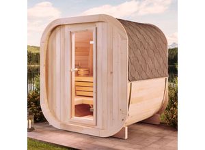 4251771264184 - Fasssauna ScandiCube Mini XS Moderne Outdoor Sauna inkl Dacheindeckung und Fußboden Ø 214 x 160 cm Ausführung Thermoholz Ohne Fenster