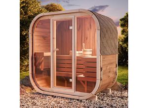 4251771264481 - Finntherm - Fasssauna Elipso Moderne Outdoor Sauna inkl Dacheindeckung Kompakte Gartensauna mit Glasfront Außensauna b 136 x t 119 x h 203 cm 3