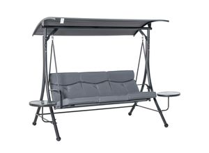 4251774902809 - 3-Sitzer Hollywoodschaukel mit verstellbarem Sonnendach grau schwarz 278 x 125 x 177 cm (BxTxH) Metallschaukel Schaukelbank 3-Sitzer Gartenschaukel