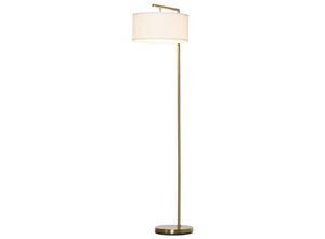 4251774902847 - Stehlampe mit Leinenstoffschirm gold weiß 47 x 37 x 153 cm (LxBxH) Wohnzimmerlampe Stehleuchte Leselampe Beleuchtung