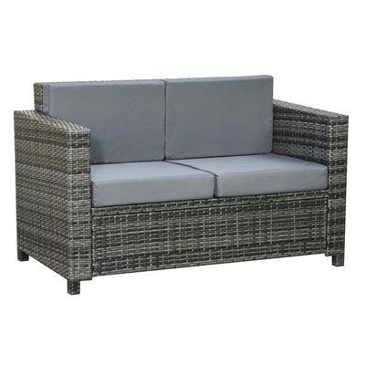 4251774904032 - 2 - Sitzer Rattansofa mit Kissen grau 130 x 70 x 80 cm (BxTxH) Rattan Gartenmöbel 2-Sitzer Loungesofa