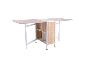 4251774908092 - Klapptisch mit Stauraum natur weiß 169 x 62 x 75 cm (LxBxH) Schreibtisch Arbeitsstation Beistelltisch Esstisch