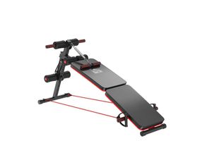 4251774908153 - Sit Up Bank Bauchtrainer mit Trainingsseile Trainingsbank Multifunktion Schwarz+Rot 51x137x50-66 cm