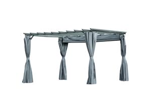 4251774909587 - Pergola mit abnehmbaren Vorhängen dunkelgrau 360 x 300 x 243 cm (L x B x H) Garten Pavillon Sonnenschutz UV Schutz partyzelt