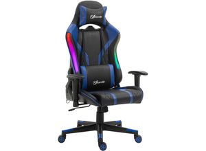 4251774917650 - Bürostuhl led Gaming Stuhl mit Armlehne hoher Rückenlehne und Kissen ergonomischer Drehstuhl mit Liegefunktion Handlauf anhebbar Kunstleder Nylon