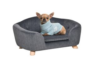 4251774928601 - Pawhut - Haustiersofa Hundematte Hundebett Hundesofa Hundecouch Katzen Sofa mit Kissen Rückentasche Plüsch Schaumstoff Kiefernholz Dunkelgrau 70 x 47