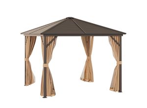 4251774940535 - Gartenpavillon Pavillon Partyzelt 4 x Doppel-Seitenwänden Hellbraun