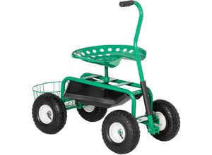 4251774941907 - Gartenwagen mit Rollsitz bis 150 kg mit Ablage Korb für kleine Gartengeräte Werkstattwagen fahrbar Gartensitz Richtung steuerbar Sitzhöhe 46-59 cm