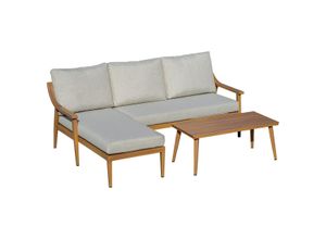 4251774942379 - 3-teiliges Gartenmöbel Set mit Chaiselongue Doppelsofa Beistelltisch & Kissen Khaki Loungemöbel Gart