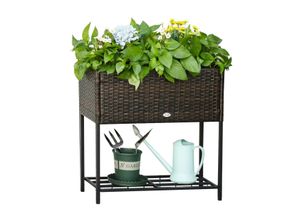 4251774943048 - Poly Rattan Hochbeet Blumenkasten mit Füßen Blumentopf mit Ablage Braun 70 x 30 x 72 cm