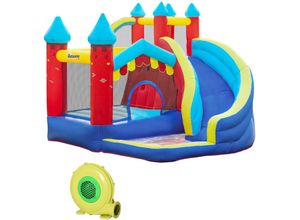 4251774946858 - Aufblasbare Hüpfburg Spielburg für Indoor & Outdoor Sprungbereich Bällebad mit Rutsche Wasserrutsche mit Transporttasche Flicken für Kinder ab 3