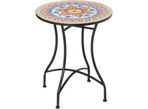 4251774953306 - Gartentisch Mosaiktisch rund Bistrotisch Beistelltisch mit Mosaikplatte Keramik Metall Rot+Blau+Weiß Ø60 cm - Rot+Blau+Weiß - Outsunny