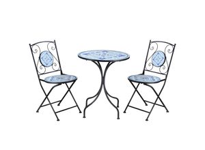 4251774960014 - Ø 61 cm Garten Sitzgruppe 3-teiliges Bistro-Set Garnitur 1 Tisch+2 faltbare Stühle für Terrasse Balk