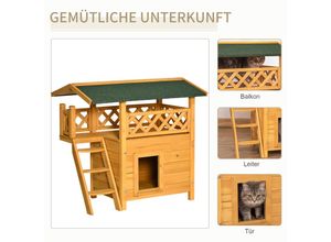 4251774962179 - Katzenhaus Tannenholz Kleintierhaus für Katzen mit Terrasse und Treppe Katzenhöhle für drinne