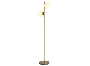 4251774965309 - Stehlampe mit 2 Lampenschirmen gold weiß 28 x 165 cm (ØxH) Standleuchte Stehleuchte Ecklampe Wohnzimmerlampe