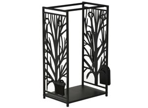 4251774971348 - Kaminholzständer mit Kaminbesteck schwarz 46 x 29 x 70 cm (BxTxH) Brennholzregal Feuerholzablage Holzablage Metallregal