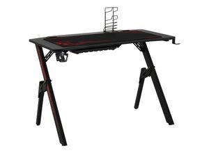 4251774976909 - Gamingtisch mit Headset-Haken und Getränkehalter rot schwarz 110 x 58 x 75 cm (BxTxH) Gaming Tisch Schreibtisch Computertisch