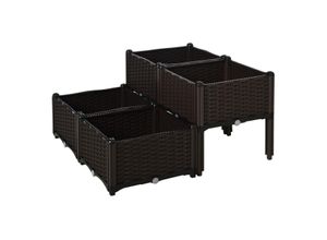 4251774978217 - 4-teiliges Hochbeet in Rattan-Optik dunkelbraun 80 x 80 x 44 cm (BxTxH) Kräuterbeet Pflanzkasten Blumenkasten Pflanzenkübel